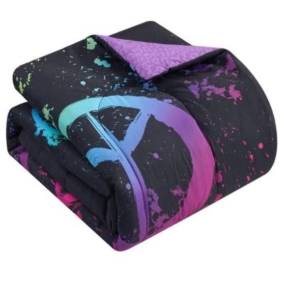 Peace Sign Comforter Sets Black with Neon Peace Sign 3 Pc Sets 🆕FAST📦🏃🏻💨⚡ - Picture 5 of 13